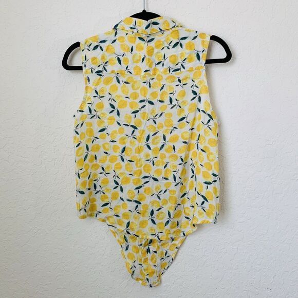 Japna Top Women M Lemon Yellow Sleeveless Button Up Tie Front Whimsy Preppy Boho - Picture 2 of 6